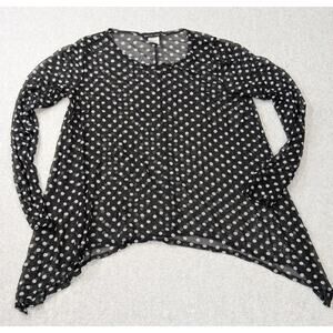 Reina Lee Shirt Womens XS Black Polka Dot Sheer Mesh Asymmetric Witchy Fairycore